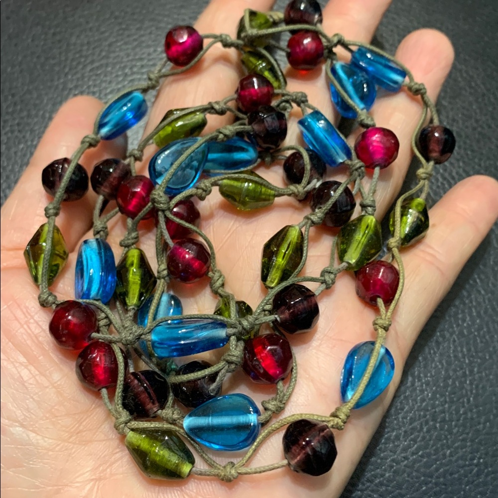 Antique Czech Colorful glass beads knotted Necklace